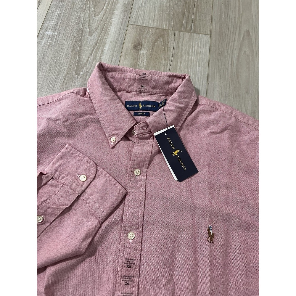 Polo Ralph Lauren Oxford Shirt Mens  2Xl Slim Fit Pink Fleshy Pony Button Down